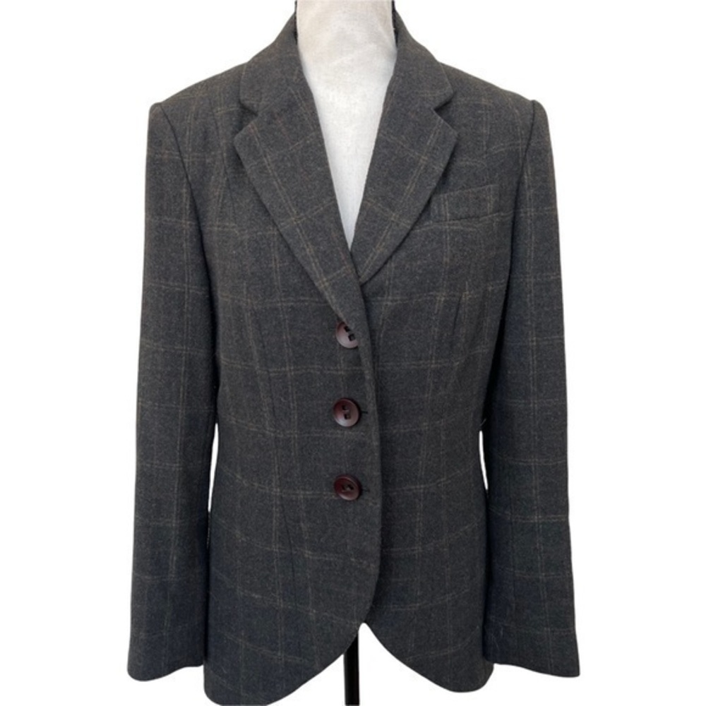 Cabi equestrian grey window pane tweed wool blend jacket blazer size 6